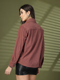 Women Winter Wear Solid Corduroy Casual Shacket