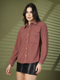 Women Winter Wear Solid Corduroy Casual Shacket