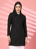 Women Spread Collar, Long Sleeves Woolen Winter Trench coat