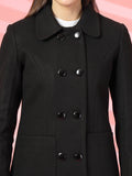 Women Spread Collar, Long Sleeves Woolen Winter Trench coat