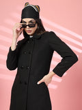 Women Spread Collar, Long Sleeves Woolen Winter Trench coat