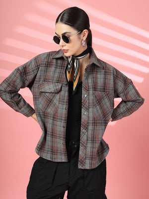 Women Winter Wear Check Shacket | CHKOKKO