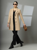 Women Notched Lapel Collar, Long Sleeves, Woolen Winter Trench Coat