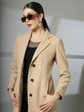 Women Notched Lapel Collar, Long Sleeves, Woolen Winter Trench Coat