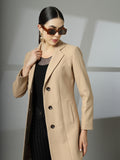 Women Notched Lapel Collar, Long Sleeves, Woolen Winter Trench Coat