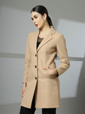 Women Notched Lapel Collar, Long Sleeves, Woolen Winter Trench Coat