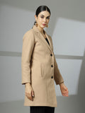 Women Notched Lapel Collar, Long Sleeves, Woolen Winter Trench Coat