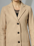 Women Notched Lapel Collar, Long Sleeves, Woolen Winter Trench Coat