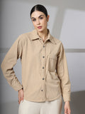 Women Winter Wear Solid Corduroy Casual Shacket