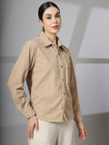 Women Winter Wear Solid Corduroy Casual Shacket