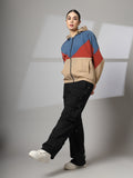 Women Colourblocked Hooded Windcheater Oversized Sports Jacket