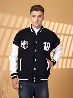 Men Oversized Winter Wear Varsity Jacket with Ribbed Cuffs