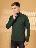 Men Bottle Green Winter Wear Regular Fit High Neck T Shirt | CHKOKKO