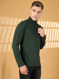 Men Bottle Green Winter Wear Regular Fit High Neck T Shirt | CHKOKKO