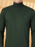 Men Bottle Green Winter Wear Regular Fit High Neck T Shirt | CHKOKKO