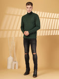 Men Bottle Green Winter Wear Regular Fit High Neck T Shirt | CHKOKKO