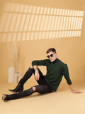 Men Bottle Green Winter Wear Regular Fit High Neck T Shirt | CHKOKKO