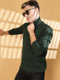 Men Bottle Green Winter Wear Regular Fit High Neck T Shirt | CHKOKKO