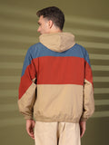 Men Colourblocked Hooded Windcheater Oversized Sports Jacket