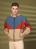 Men Colourblocked Hooded Windcheater Oversized Sports Jacket