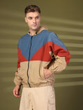 Men Colourblocked Hooded Windcheater Oversized Sports Jacket