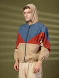 Men Colourblocked Hooded Windcheater Oversized Sports Jacket