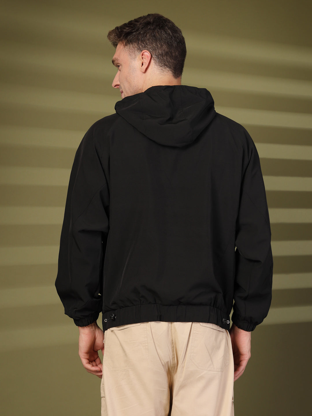 Men Winter Sports Oversized Windcheater Hooded Jacket Black