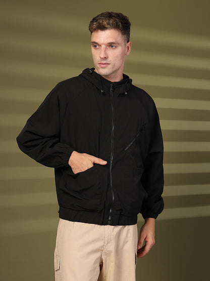 Men Winter Sports Oversized Windcheater Hooded Jacket Black