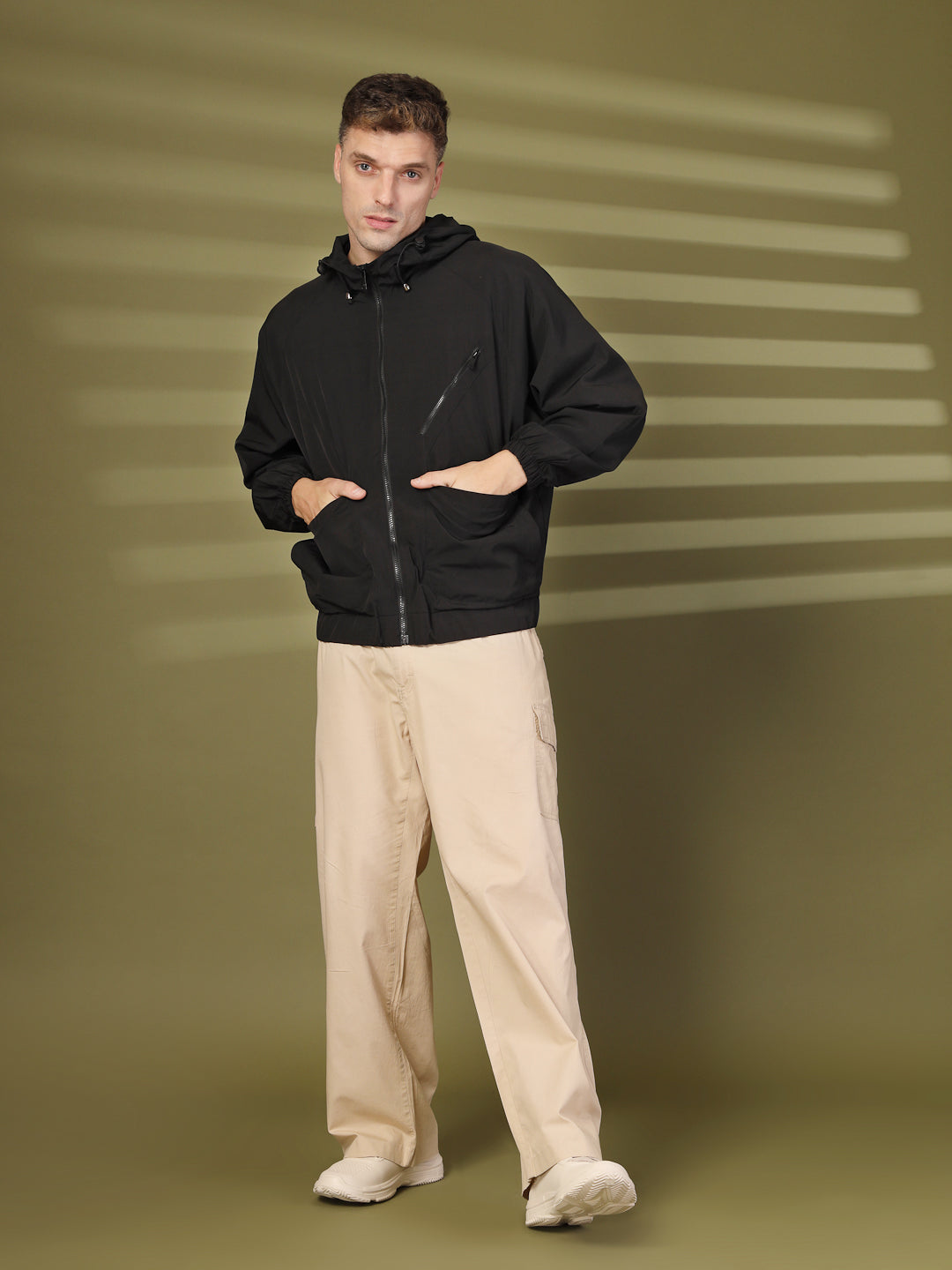 Men Winter Sports Oversized Windcheater Hooded Jacket Black