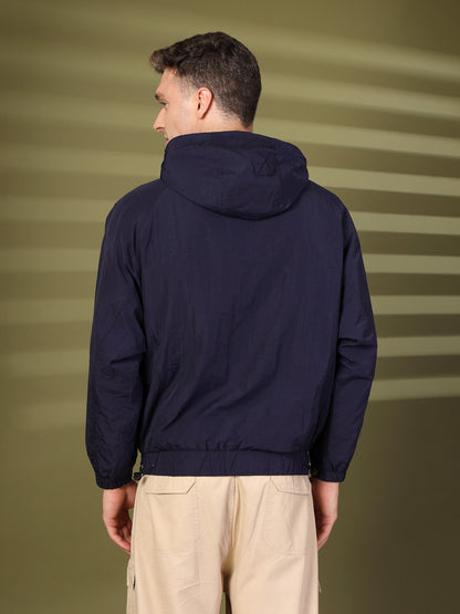 Men Winter Sports Oversized Windcheater Hooded Jacket Navy