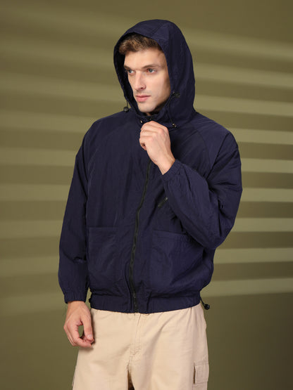 Men Winter Sports Oversized Windcheater Hooded Jacket Navy