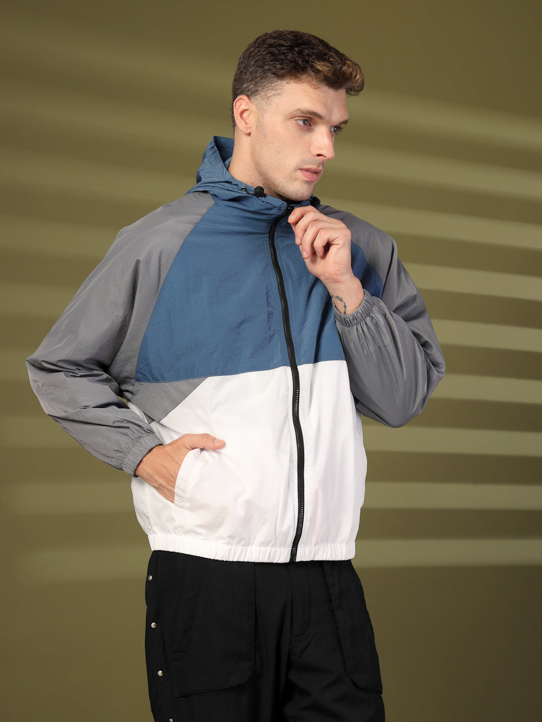 Men’s Lightweight UPF 50+ Sun Protection Summer Jacket Blue White Grey
