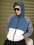 Men Colourblocked Hooded Windcheater Oversized Sports Jacket