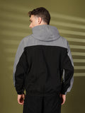 Men Colourblocked Hooded Windcheater Oversized Sports Jacket