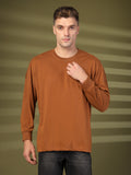 Men Golden Brown Oversized Full Sleeve Round Neck Tshirt