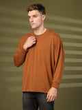 Men Golden Brown Oversized Full Sleeve Round Neck Tshirt