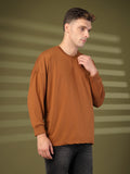 Men Golden Brown Oversized Full Sleeve Round Neck Tshirt