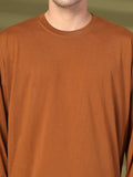 Men Golden Brown Oversized Full Sleeve Round Neck Tshirt