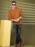 Men Golden Brown Oversized Full Sleeve Round Neck Tshirt