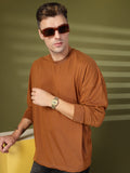 Men Golden Brown Oversized Full Sleeve Round Neck Tshirt