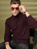 Men Violet Winter Wear Regular Fit Turtle Neck T Shirt | CHKOKKO