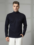 Men Navy Blue Winter Wear Regular Fit High Neck T Shirt | CHKOKKO