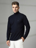 Men Navy Blue Winter Wear Regular Fit High Neck T Shirt | CHKOKKO