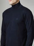 Men Navy Blue Winter Wear Regular Fit High Neck T Shirt | CHKOKKO