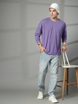 Men Purple Oversized Full Sleeve Round Neck Tshirt