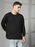 Men Black Oversized Full Sleeve Round Neck Tshirt