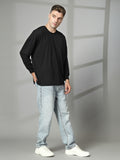 Men Black Oversized Full Sleeve Round Neck Tshirt