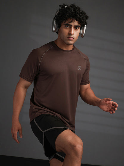 Men's Half Sleeves Quick Dry Sports T-shirt Brown