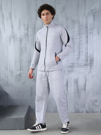 Men Grey Black Full Zipper Winter Tracksuit
