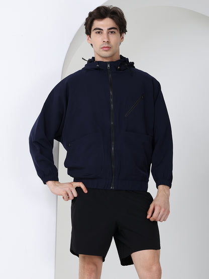 Men Winter Sports Oversized Windcheater Hooded Jacket Navy